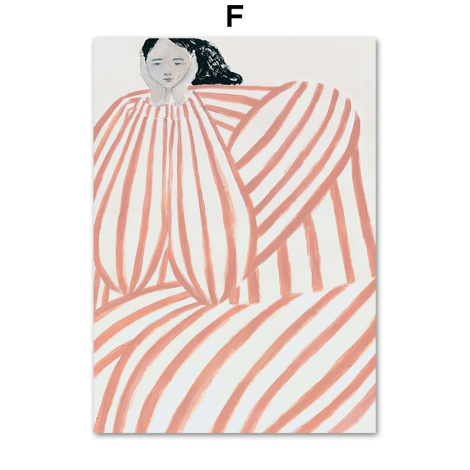 Абстрактная полосатая линия тела для девочек, геометрическая настенная живопись на холсте, плакаты на скандинавскую тему и принты, настенные панно для декора гостиной