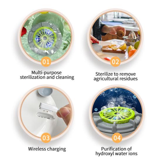 Портативная мойка для фруктов и овощей IPX7 Водонепроницаемая Компактный дизайн Портативное автоматическое ультразвуковое беспроводное устройство для чистки овощей