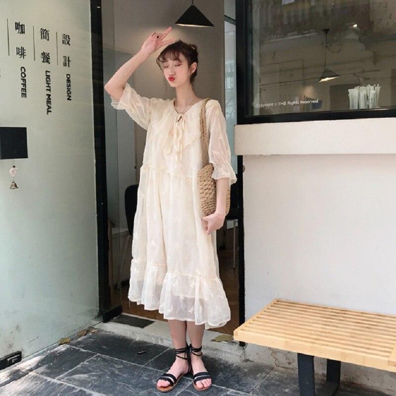Новое летнее женское платье феи в стиле Лолиты с воротником Питера Пэна, свободное платье миди с вышивкой бабочкой, милое праздничное платье каваи с оборками