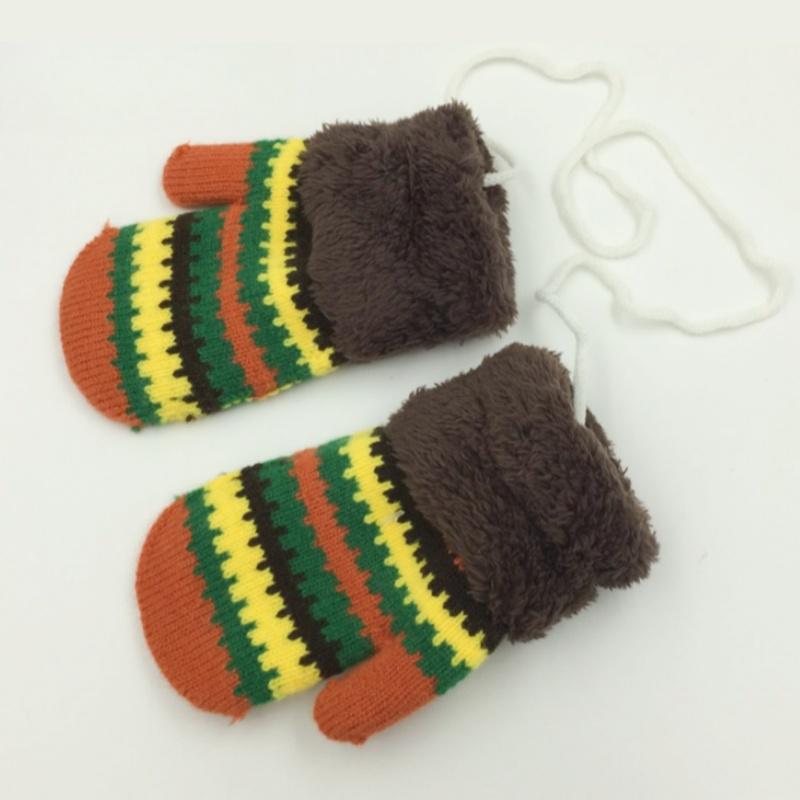 Вязаные перчатки с полосками для детей от 3 до 9 лет, теплые перчатки для мальчиков и девочек, детские осенне-зимние снежные варежки для детей