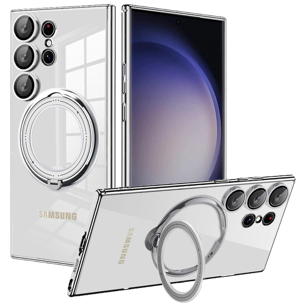 Кольцо с покрытием, магнитный прозрачный чехол для телефона Samsung Galaxy S24 S23 S22 Ultra Plus FE A55 A35 A25 A05S A15 A54 4G 5G