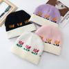 Autumn and winter hat female cute little flower embroidery knitted wool hat outdoor cashmere warm cold hat shows small face