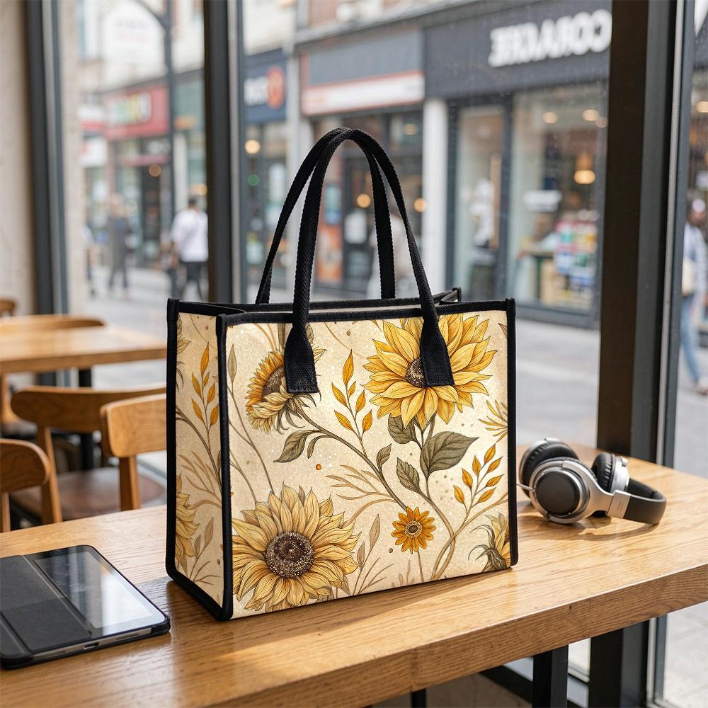 Vintage Sunflower Print Tote Bag Casual Large Capacity Daily Shopping Handbag