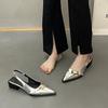 Women's Metal Buckle Strap Closed Pointed Toe White Slingback Heels,Low Block Chunky Heel Pumps Shoes Party Dress Shoes