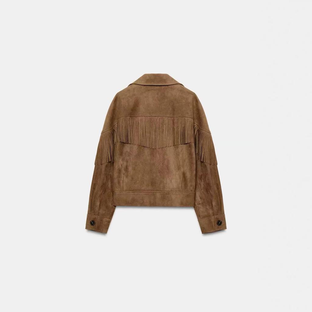 Весенняя европейская мода: Женская куртка с бахромой на лацканах с длинным рукавом