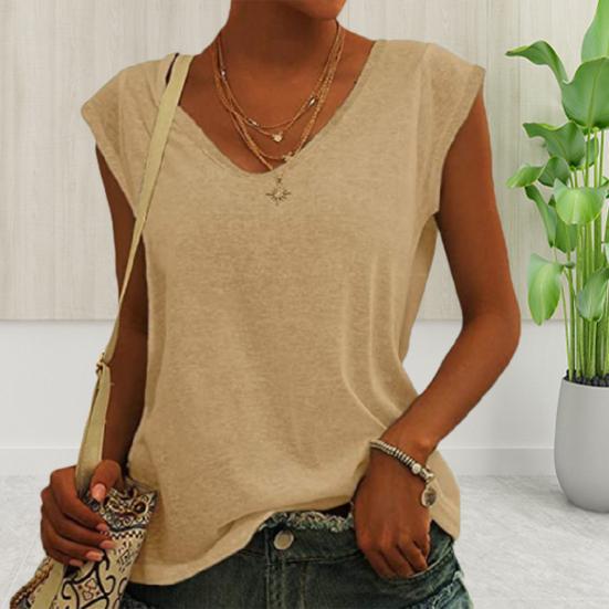 Summer T-shirt Terrific Solid Color Pullover Summer Top V Neck Loose Lady Top Summer T-shirt Daily Clothes