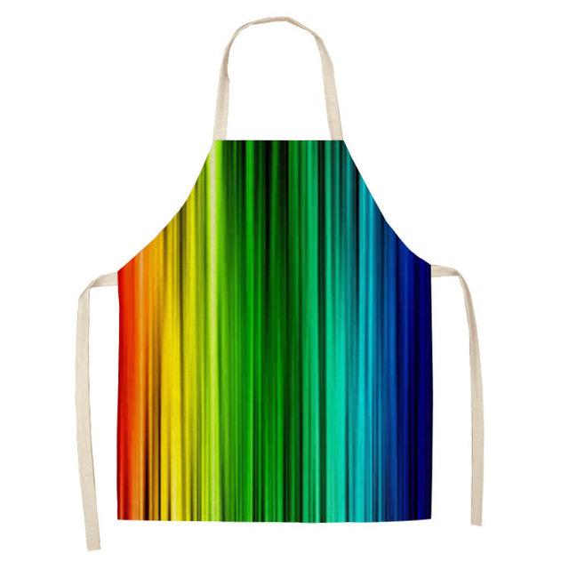 1Pcs Kitchen Apron Rainbow Colorful Geometric Printed Sleeveless Cotton Linen Aprons for Men Women Home Cleaning Tools 55*68cm