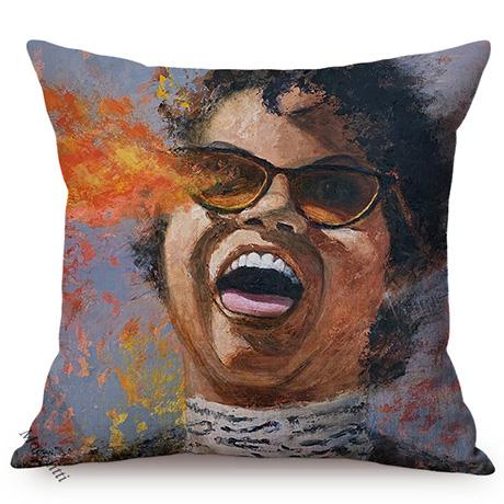 African Black Woman Portrait Oil Painting Sofa Decoration Pillow Case Africa Girl Lady Style Cotton Linen Cushion Cover