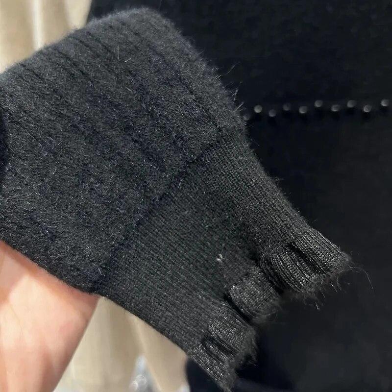 Кружевной трикотаж, теплый интегрированный плюшевый женский свитер, тонкий утепленный пуловер с полувысоким воротом, жемчужный джемпер, осень-зима