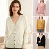 Women Sweater Coat V-neck Long Sleeve Single Breasted Knitting Sweater Solid Color Ribbed Trim Warm Knitted Cardigan