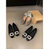 Fairy Style with Skirt Square Head Flat Sole Shoes French Temperament Rhinestone Silver Mary Jane Shoes Female Autumn New