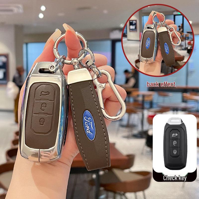 Металлический кожаный чехол для ключей для 2022 Jiangling Ford Lingrui, Territory и Transit.