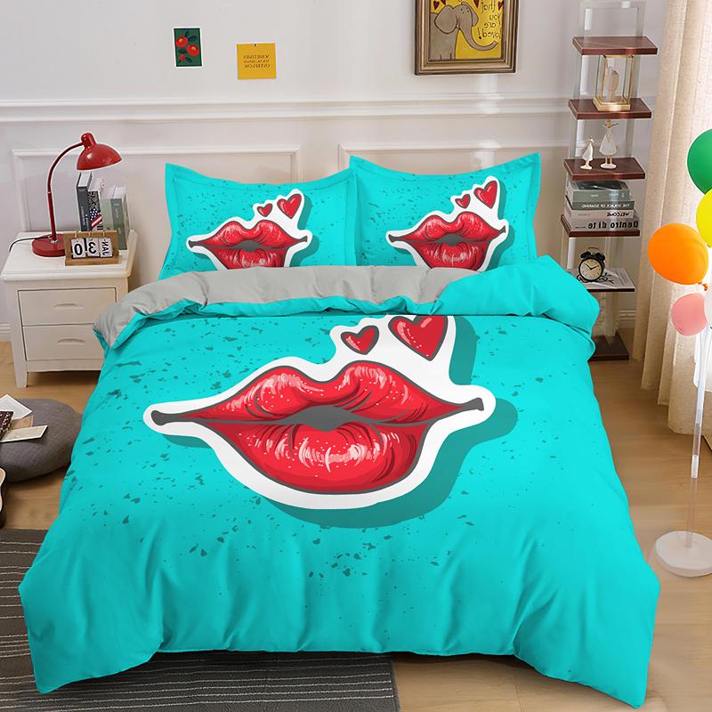 Kiss Sexy Lips King Queen Duvet Cover Red Mouth Bedding Set For Girl Modern Fashion Quilt Cover 2/3pcs Polyester Comforter Cover