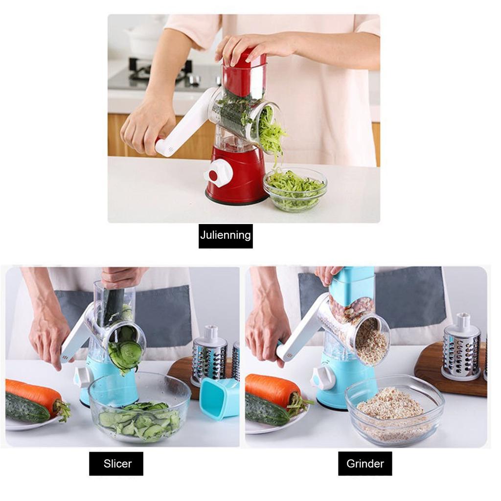 Manual Rotary Cheese Grater with Three Drum Blades Stainless Steel Handheld Rotary Slicer Shredding Grinder