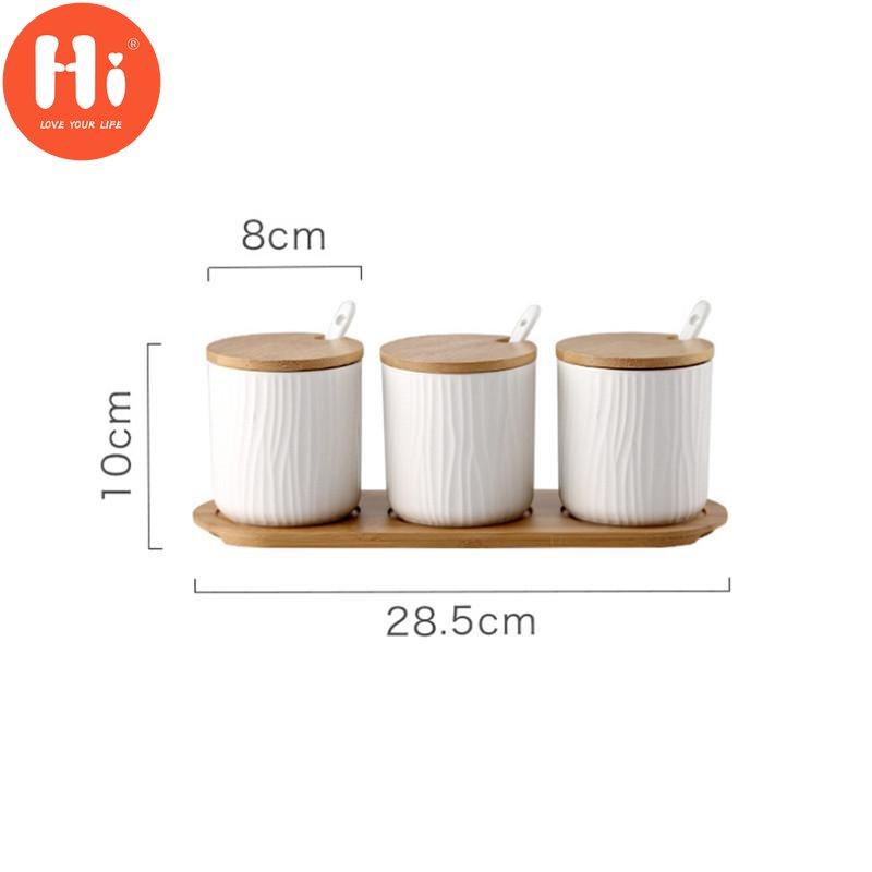 Nordic Ceramic Spice Rack Seasoning Jar Kitchen Salt Pepper Storage Bottle with Cover and Spoon Set Creative Simple Condiment
