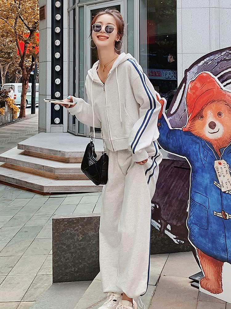 Худи и спортивный костюм, толстовка в спортивном повседневном свободном корейском стиле плюс NTZ05 D.IIZOO женский весенне-осенний комплект из 2 предметов, брюки на молнии, домашняя одежда, посадка,