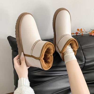 Женские пушистые зимние сапоги, нескользящие ботильоны с меховой флисовой подкладкой, зимние теплые ботинки на платформе из искусственной кожи, удобные ботинки для ходьбы, женская обувь