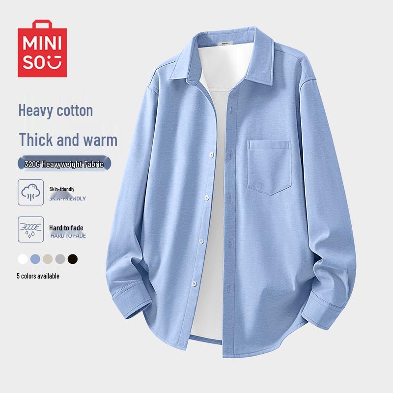 MINISO Мужская зимняя теплая оксфордская рубашка с длинным рукавом