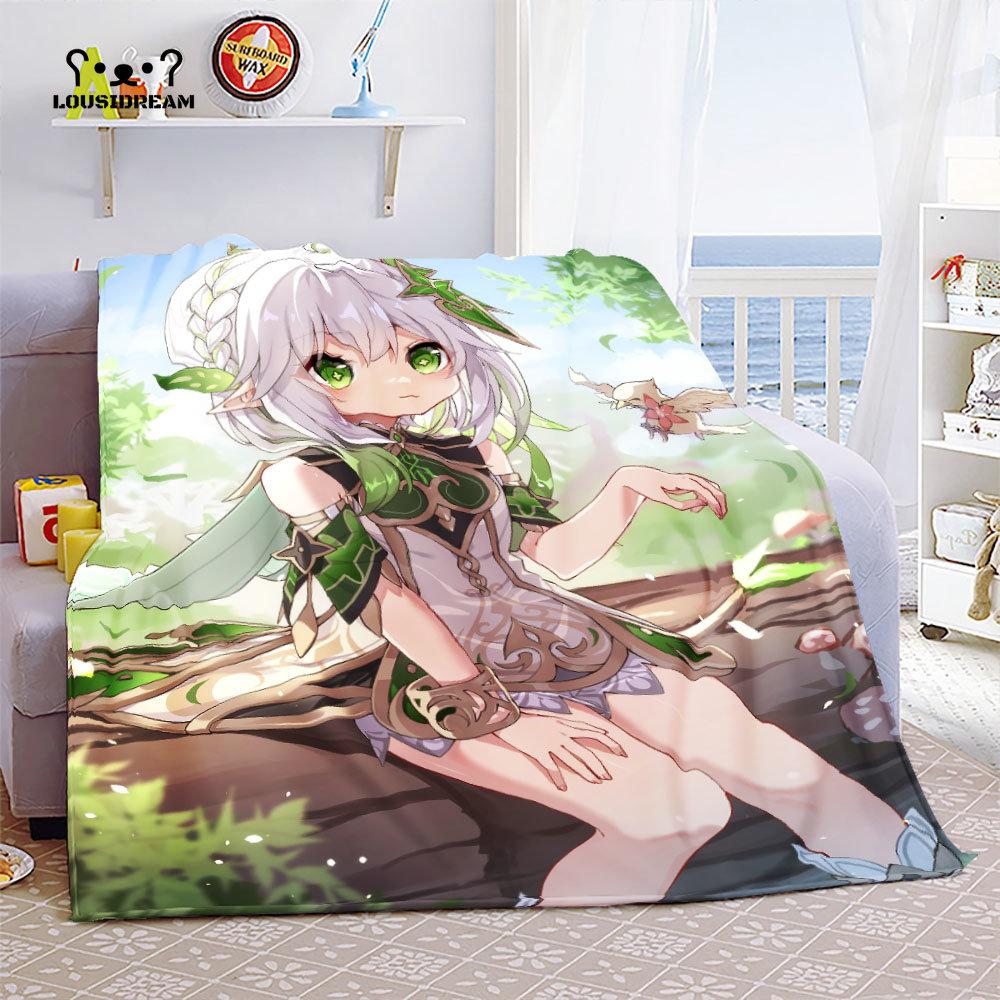 Genshin Impact Nahida Throw Blanket Flannel Soft Kawaii Cute Cartoon Nahida Genshin Autumn Anime Breathable Bedding Travel Throw