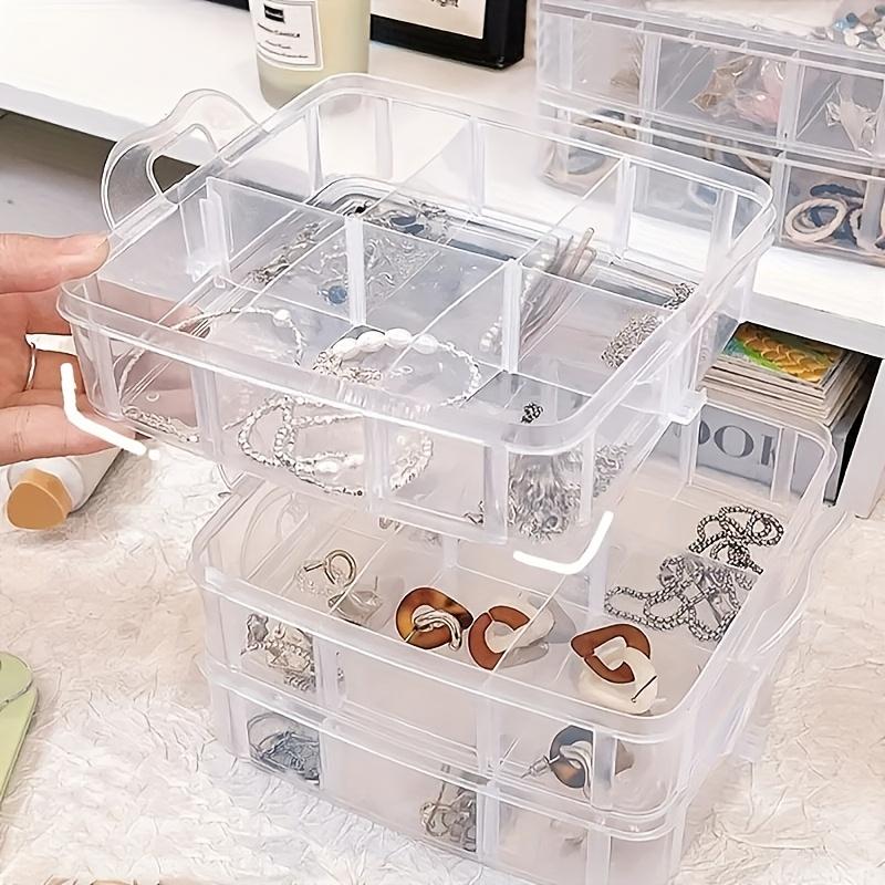 Трехуровневый штабелируемый органайзер с 18 отделениями - Прозрачный пластиковый контейнер для хранения рукоделия, игрушек, украшений и принадлежностей - Прочный, портативный с ручкой