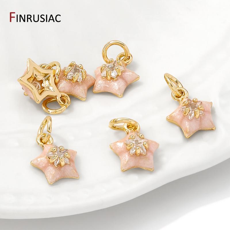 Позолоченная латунь 14K, цирконы, эмаль, подвески-звездочки для изготовления ювелирных изделий, серег, ожерелий, браслетов, поделок, аксессуары