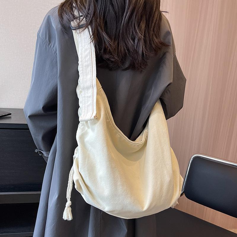 Canvas Bags Large Capacity New Style for Girls Solid Color Dumpling Bags One Shoulder Crossbody Bags