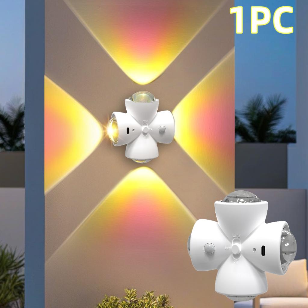 USB Смарт Датчик Движения Ночник 4 Сторонняя Подсветка 3 Режима Настенный Атмосферный Светильник для Спальни Хэллоуина Рождественский Декор