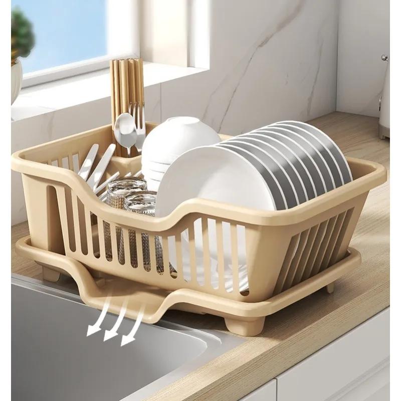 Пластиковая подставка для посуды с дренажной доской и чашкой для столовых приборов, кухонная корзина для слива, держатель для столовых приборов и дополнительный коврик для сушки, дренажная подставка