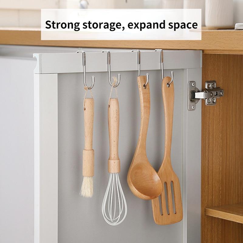 Storage Wall Hooks Kitchen Cabinet Door Back Racks Double S-Shape Hanger Hooks Free-Punch Storage Holders