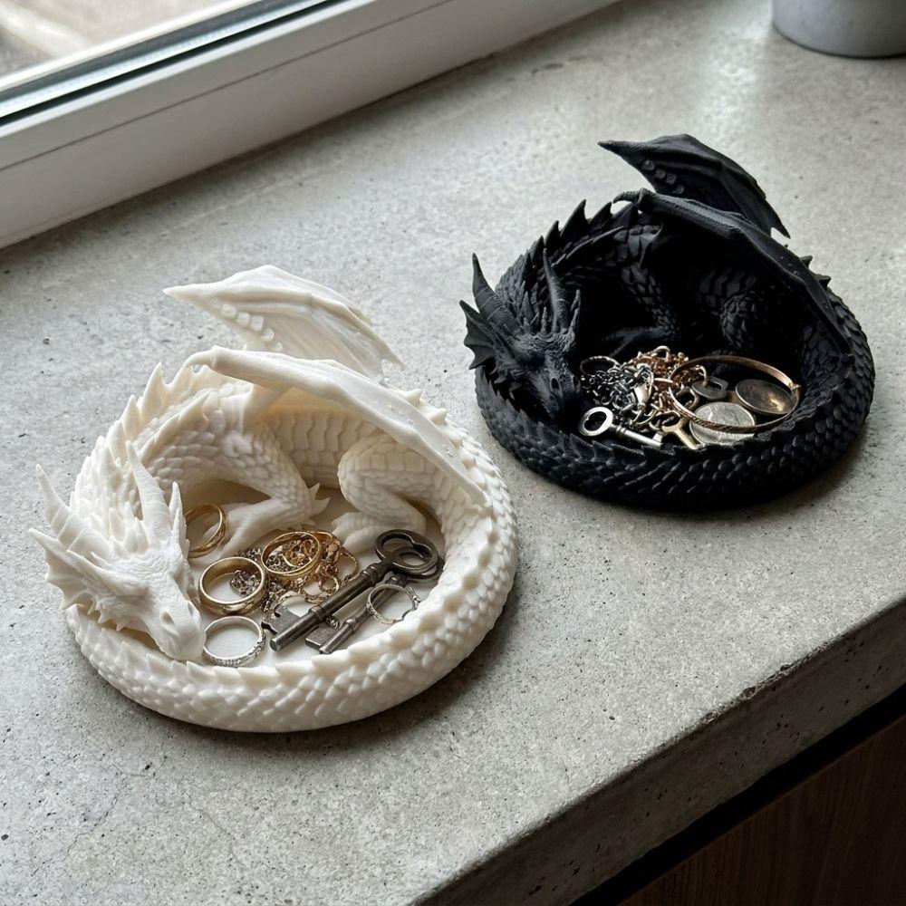 Gothic Dragon Guardian Catchall Dish 3D Printing Dragon Shaped Trinket Bowl Home Decor