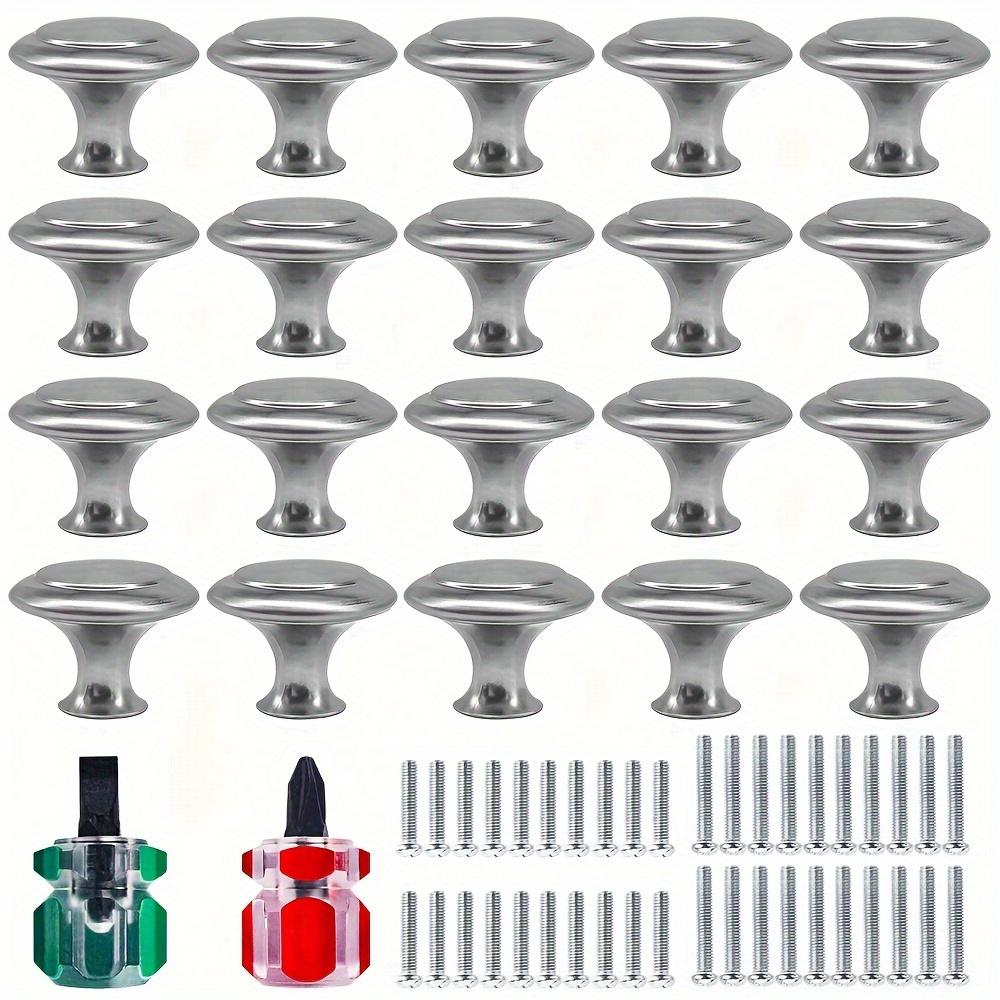 20pcs Kitchen Cabinet Knobs Brushed Metal Stainless Steel Drawer Pulls Hardware KnobsBedroom Dresser Knobs with Two Sizes of Screws,with Screwdriver