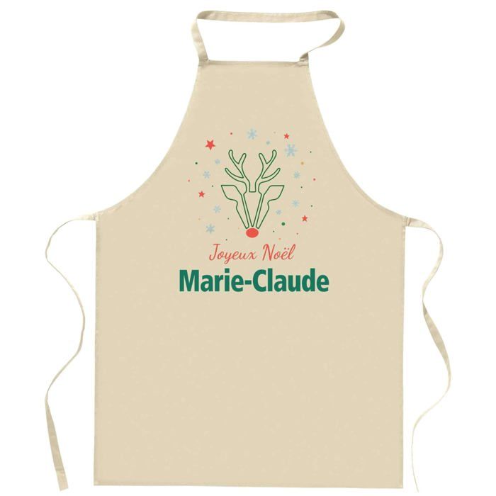Tablier de cuisine - Joyeux Noël Marie-Claude Cerf - Impression française - Coton résistant - Liens ajustables