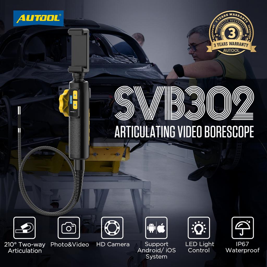 Автомобильный промышленный эндоскоп AUTOOL SVB302, водонепроницаемый, 1080 HD, автофокус для IMG и видео, USB, объектив для инспекционной камеры эндоскопа
