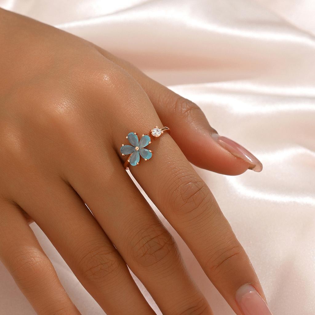 Маленькое свежее и милое цветочное кольцо с инкрустацией цирконием, простое кольцо, регулируемое по размеру, кольцо на указательный палец