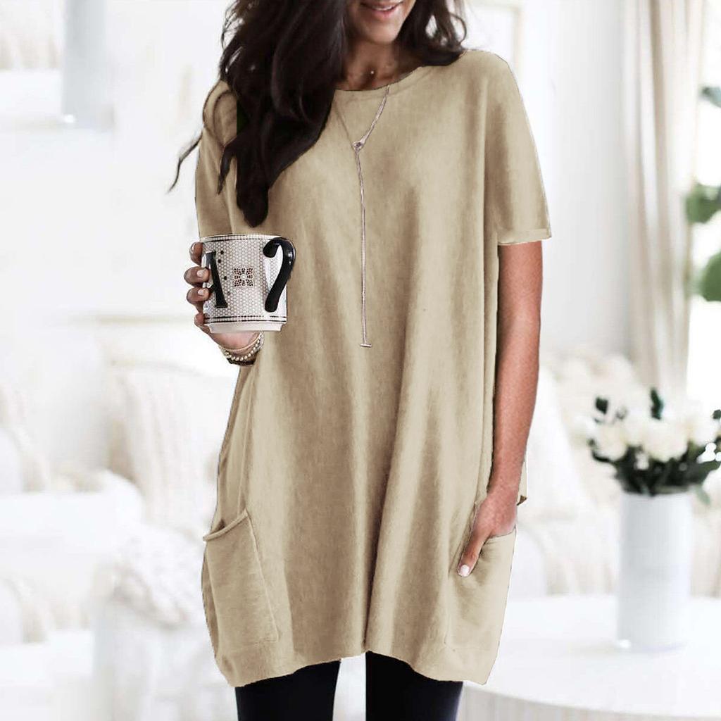 YYFS Женские модные повседневные летние весенние однотонные блузки и рубашки с короткими рукавами и круглым вырезом с принтом