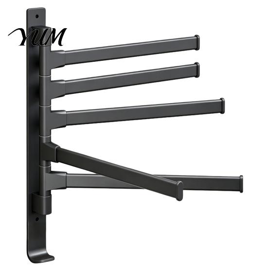 Heavy Duty Bathroom Organizer Swivel Towel Rack, 180 Degree Rotating Design, Wall Mounted Space Modern Hardware Aluminum Swing Holder, Anti-slip