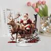 Santa Sleigh with Reindeer Tabletop Christmas Ornament with Base 2D Acrylic for Xmas Navidad Party Home Decor Supplies