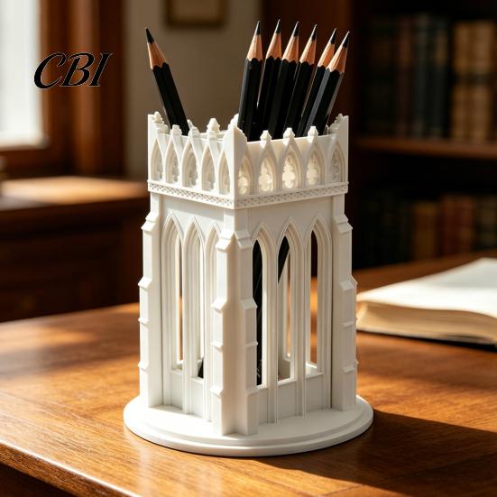 Makeup Brush Holder for Vanity Gothic Pen Holder, Cathedral Style 3D Printed Pointed Arch Desk Decor Organizer, Storage Cup Brushes, Pencils,