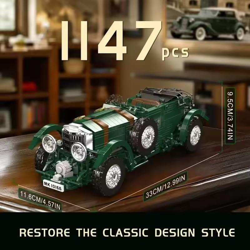 1147 деталей Технический MOC-10166 Зеленый Ретро Винтажный Автомобиль Набор Строительных Блоков Классическая Сборка Нагнетателя Подарки на Рождество для Взрослых Детей