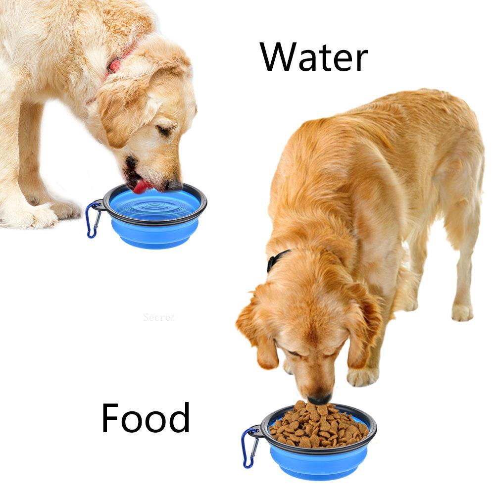 Pet Dog Folding Bowl Silicone Dog Food Water Basin Outdoor Travel Portable Folding Pet Supplies Hooks Pet Bowl Feeder Tableware