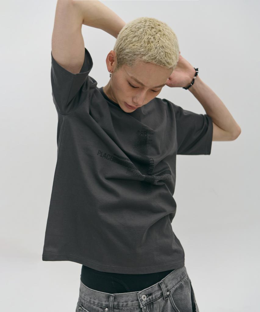 PLACESTUDIOMAN Round Neck Oversized Casual Short Sleeve T-Shirt With Cross Lettering Graphic Point _3 Colors