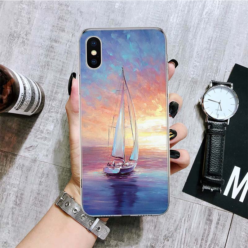 Чехол для телефона с парусником для iPhone 17 Air 16 15 Plus 11 14 Pro Max 13 Mini 12 7 8 + SE Художественный узор Индивидуальная крышка 17 Air 16 15