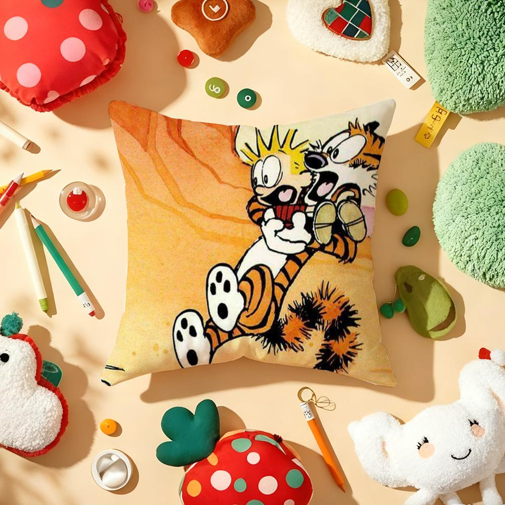 Comic CCalvin and HHobbes Cushion Cover Plush Fabric Soft DoubleSided Printed Sofa Warm Winter Home Gift Pillow Cover