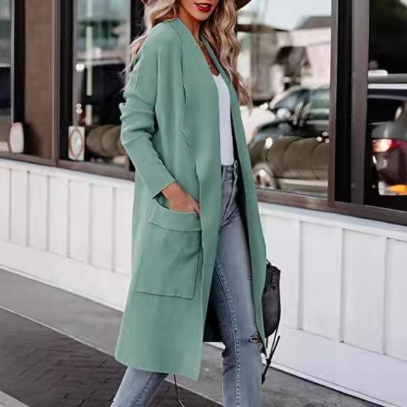 Осенне-зимняя женская повседневная длинная однотонная теплая куртка-пальто