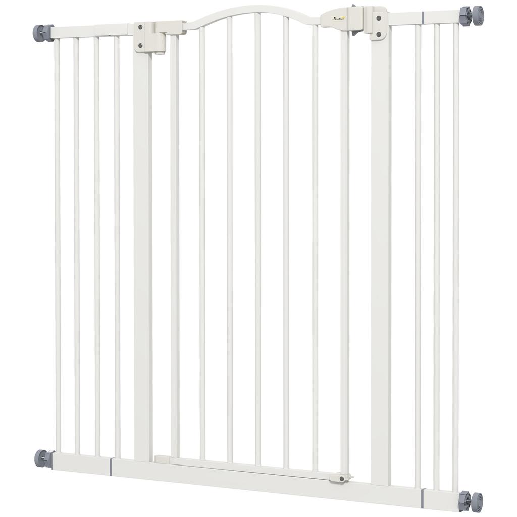 Extendable safety gate for dog 74-100 cm automatic closing pressure fixing without drilling white