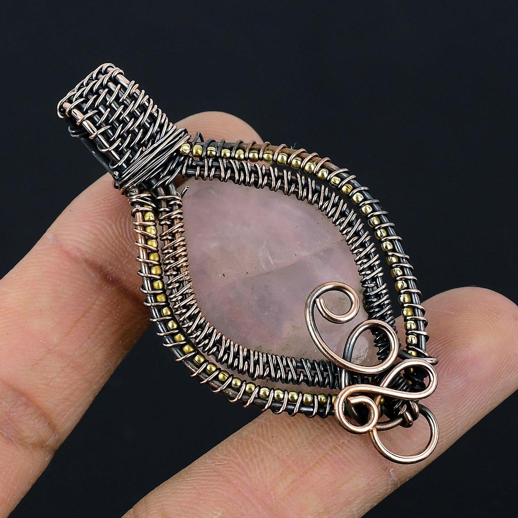 Rose Quartz Jewelry, 999 Copper Wire Wrapped Pendant Handmade Gemstone Jewelry, Gifts For Wife Brand New Pendant