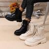 Plus Size Fall/Winter 2025 Women's Boots Martin Boots with Fleece Thick Soles and Lace-up Black Classic Booties for Women