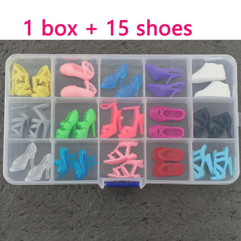 1/6 Dolls Shoes Pack with Storage Box, Flats High Heels Boot, Dollhouse Furniture for 30cm Doll 30cm Doll Toy Gift Set