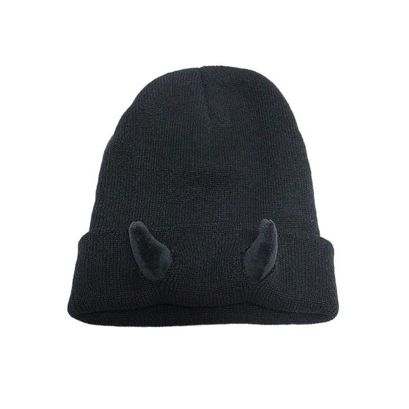 1PC Devil Trendy Warm Stretchy Knitted Playful Beanie Winter-Ready Hat Cold-Resistant Horn Soft-Knitted