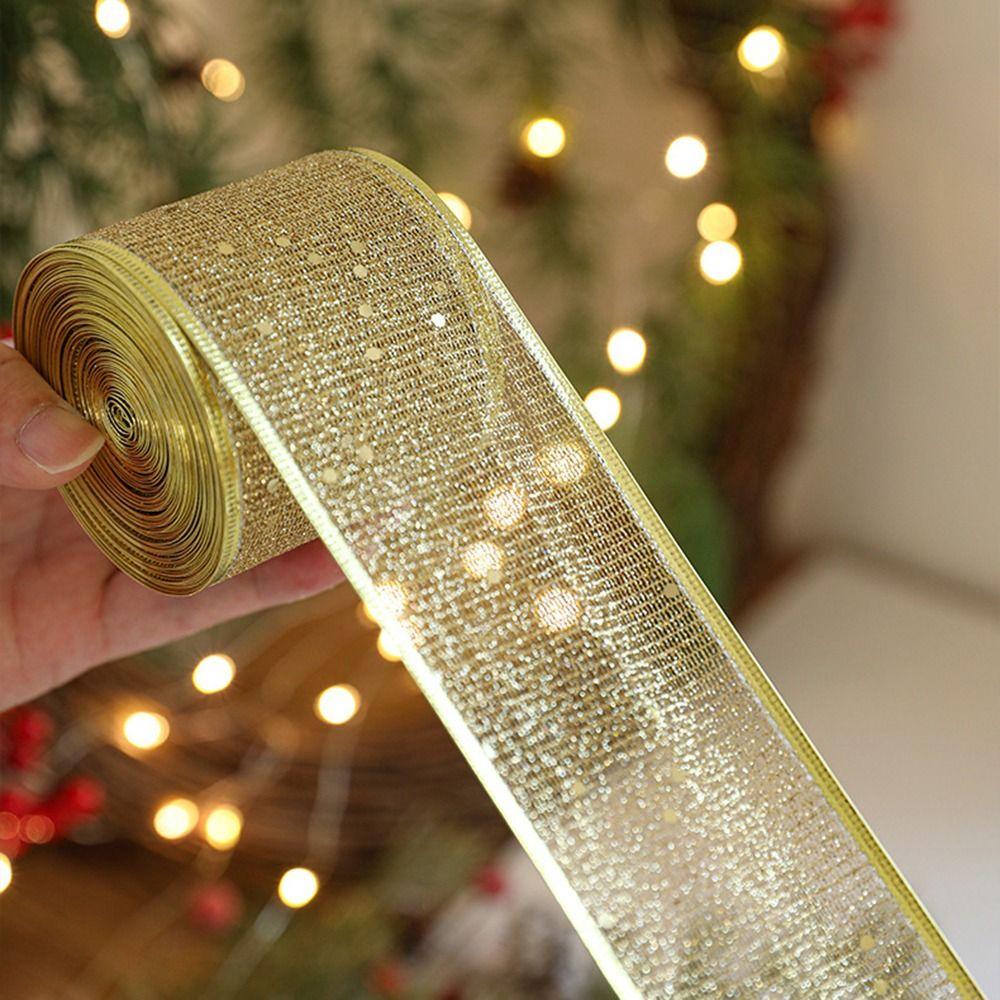 Mesh Yarn Christmas Tree Ribbon Gold Wire Edge Fabric Craft Ribbon New Year